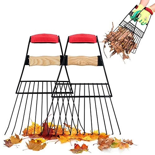Colwelt Pince à feuilles de jardin en acier robuste pour le nettoyage de pelouse et de jardin, grande taille et râteaux à main pour une plus grande capacité de ramassage (acier, pas plastique)