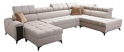 Ecksofa mit Schlaffuntkion und Bettkasten, Wohnlandschaft Gonti L-Form oder U-Form zur Auswahl, XXL Sofa Schlafsofa Gesteppt, modernes Ecksofa 26 (Seite Links, Gonti VI)