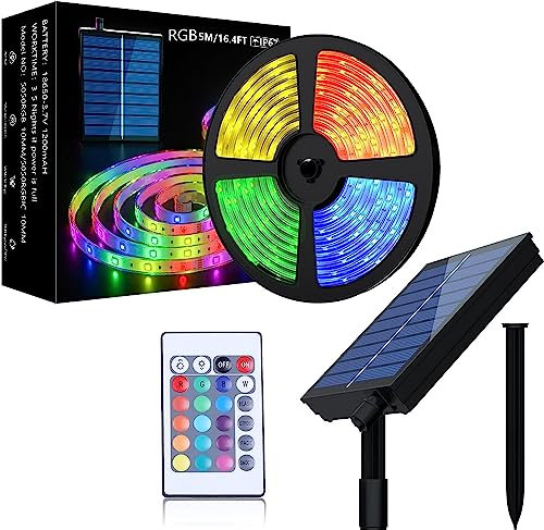 MIWATT 5M 5050 RGB - Tira de luz solar con cambio de color, IP67 impermeable, para árbol de Navidad, boda, fiesta, piscina, decoración