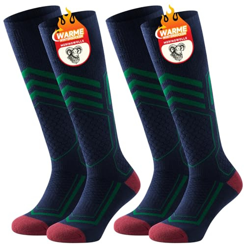TANSTC Chaussette de Ski Hommes Femmes Chaussettes Hiver Chaudes Respirant Longues Chaussettes Thermique Antidérapante pour Ski Randonnée Cyclisme Equitation Cadeau de Noël Anniversaire Vert 43-46
