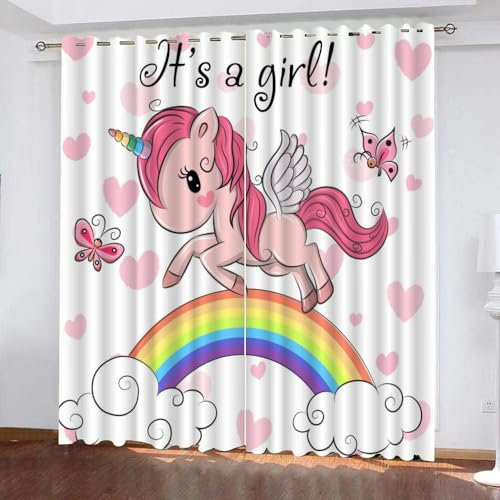 GIOVIA 3D Einhorn Gardinen Abdunkelnde Regenbogen Einhorn Kindervorhänge Vorhang mit ösen 2er Set Vorhänge Blickdicht Verdunkelungs für Kinderzimmer Schlafzimmer Wohnzimmer B 140 X H 160 cm
