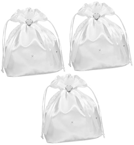 ifundom 3st Satin-brauthochzeits-geldbeutel Hochzeit Geldbeutel Damen Geldbörse Tasche Für Brautduschen Geschenkbeutel Zur Erstkommunion Satinbeutel Fräulein Kordelzug Perlmutt Weiß