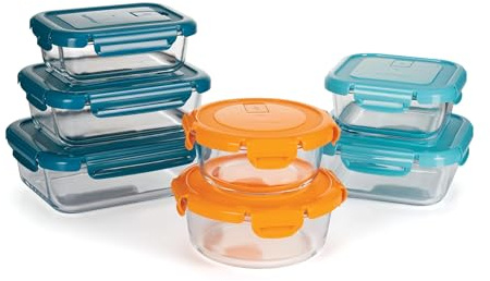 nutrifresh Airclip - Contenedor de vidrio para almacenamiento de alimentos de 1,5 L (6 unidades), vidrio de borosilicato con tapas herméticas, perfecto para preparación de comidas, sin BPA y sin fugas