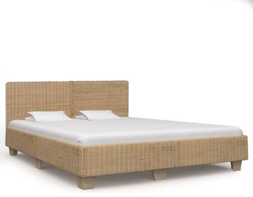 MNISDFL Bett kopfteil Bodenbett Schlafzimmer möbelEinzelbett Bettrahmen Handgewebt Echtes Rattan 180×200 cm