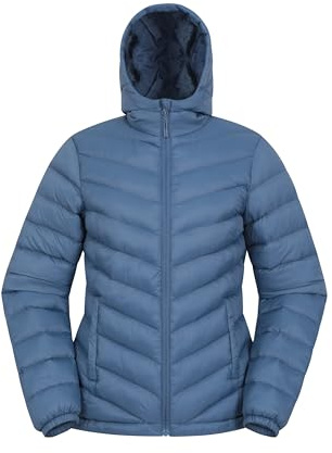 Mountain Warehouse Seasons Womens Padded Jacket - Water Resistant Coat, Puffer Jacket, Front Pockets, Adjustable Elastic Cuffs & Hood - For Spring Summer, Outdoors Blue Women's Size 18