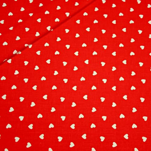 Textrend Baumwollstoff Stoffe Meterware - Stoff zum Nähen - 100% Baumwolle - Baumwollstoff mit Herzen - Textilien 1x1.6m (Herzen 8mm weiß auf rotem Hintergrund)