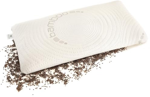 NATURECA Buchweizenkissen Nackenkissen Buchweizen Kopfkissen nackenschmerzen, Seitenschläferkissen mit Bambus Kissenbezüge, Buchweizenschalen nackenstützkissen orthopädisches Kissen (40x80 cm)