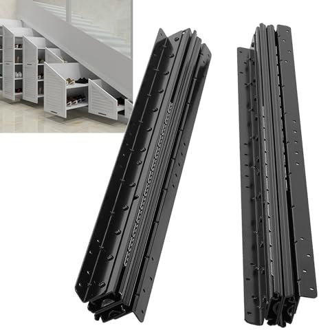 2 Stück Schubladenschienen Bodenhalterung, Schwerlast-Schiene, Treppenunterschrankführungen, Schuhschrankführungen, 3 Falten Auszugsschienen Vollauszug (800-1500mm)