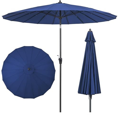 COSTWAY 2.6M Garden Parasol, Aluminum Tilting Sun Shade Canopy with 18 Ribs, Air Vent, Hand Crank and UV50+ Protection, Outdoor Waterproof Market Table Umbrella for Beach Poolside (Navy Blue)