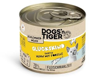 Dogs'n Tiger Schlemmermenü Glückskind, Nassfutter für Kätzchen, saftiges Huhn und Forelle - ohne Getreide, Zuckerzusatz, künstliche Konservierungsstoffe, optimale Verträglichkeit, 6X 200g
