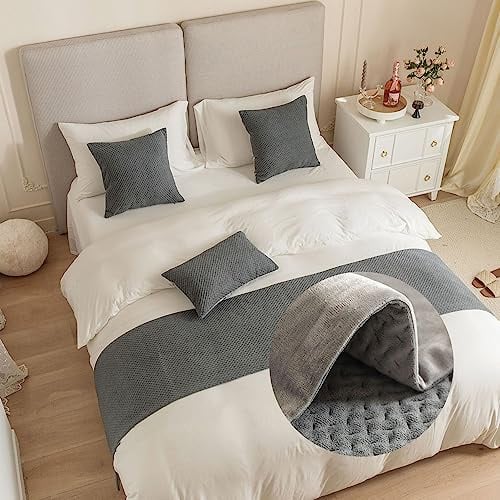 GOFOHIMI Jacquard Bettläufer und Kissen Bezug, Reversibel Bettschal für den Fuß des Bettes Luxus Weicher Bettlaufer Schlafzimmer für Gästehaus Hotel Schlafzimme, Grau,45x240cm(Bettläufer)