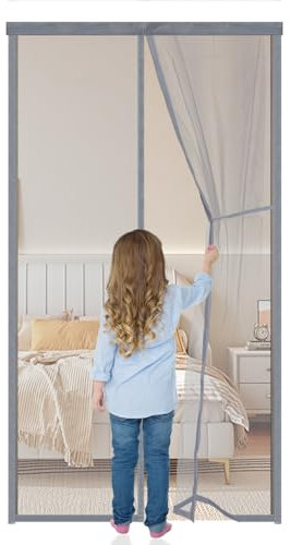 Zanzariera Magnetica Porta 105x270cm,Tenda Zanzariera con Magneti,Protezione Antizanzare per Porte e Finestre,Traspirante,Facile Installazione e Rimozione,Chiusura Automatica,Grigio