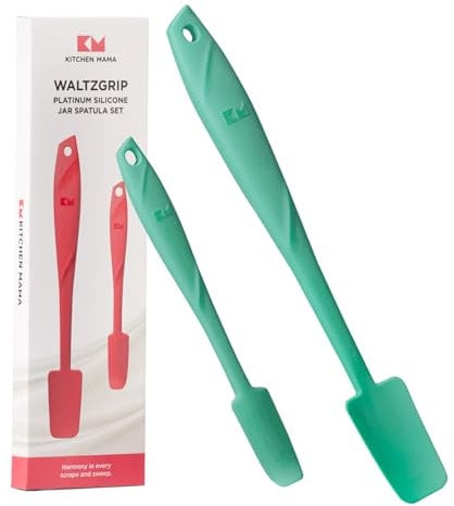 Kitchen Mama WaltzGrip Platinum Silicone Jar and Can Spatula Set: Heat-Resistant, Dishwasher Safe, Ergonomic Grip, Perfect for Mixing and Scraping, Nonstick Cookware (Teal)