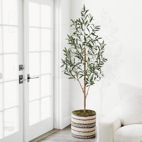 Keeplush Künstlicher Olivenbaum 150cm, Künstliche Pflanzen Groß Olivenbaum Künstlich mit 420 Blättern und 30 Früchten, Kunstbaum wie echt für Wohnzimmer, Schlafzimmer Dekoration (Naturholzstämmen)