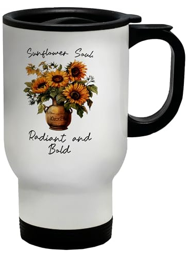 Shopagift Sunflower Soul Travel Mug Radiant and Bold Flower Garden Stainless Steel 14oz Cup