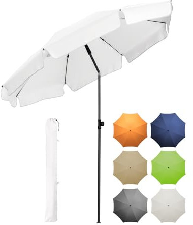 FARE Sonnenschirm Gr. M mit Volant - 180 cm Durchmesser - UV-Schutz 50+ für Balkon Garten Terrasse Sommer - Titan-Finish Knickvorrichtung Drehfeststeller inkl. Tragetasche