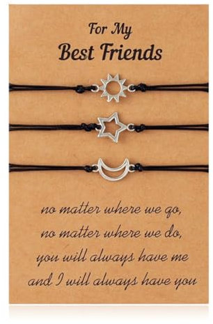 PBAHAUP Freundschaftsarmbänder, 3 Stück Sonne Mond Stern Paararmbänder, Handgefertigte Passende Armbänder, Freundschaftsarmband Set, Geschenke für Schwestern, Beste Freundinnen, Silber