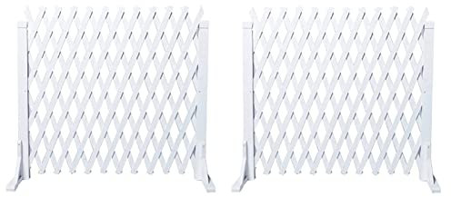 2er-Pack ausziehbarer Sichtschutzzaun – Haustiergitter aus Holz, einziehbares Zauntor, freistehender Pflanzenschutz (weiß 160 x 120 cm)