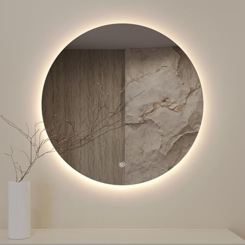 Planetmöbel NOVA Badspiegel mit Beleuchtung rund 60x60 Badezimmerspiegel Spiegel mit licht dimmbar Touchschalter, 2 Lichtstufen, Spiegel ohne Rahmen