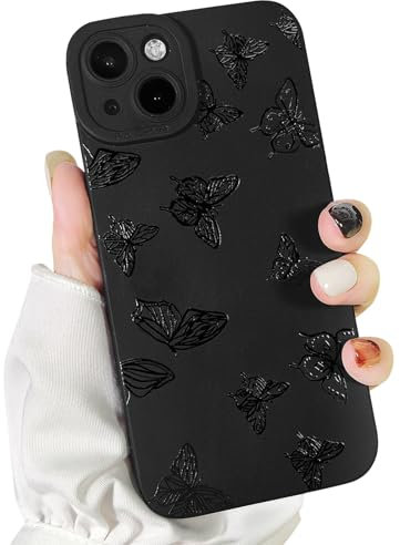 NITITOP Compatible for iPhone 14 Plus Case Cute Cool Butterfly Black Design for Girls Women Soft TPU Shockproof Protective Girly for iPhone 14 Plus - Many Butterflies