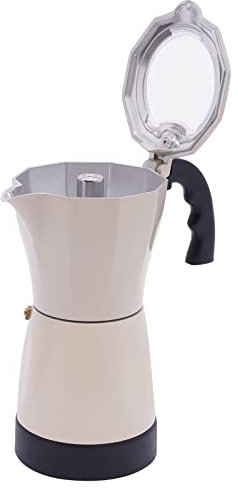 Queeucaer Cafetera eléctrica con base, para 6 tazas de espresso: 300 ml, 480 W, aleación de aluminio, color blanco arroz