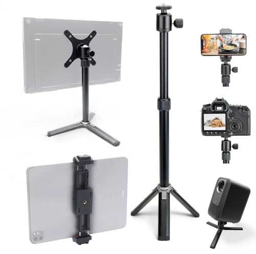 Kado Tragbarer Monitorständer aus Metall, 2-in-1 Handy-/Tablet-Klemme im Hoch-/Querformat, 100 x 100 mm, 75 x 75 mm, Wand-/Armhalterung, Adapterplatte, 360°-Kugelkopf, kompakt für Projektor, Kamera