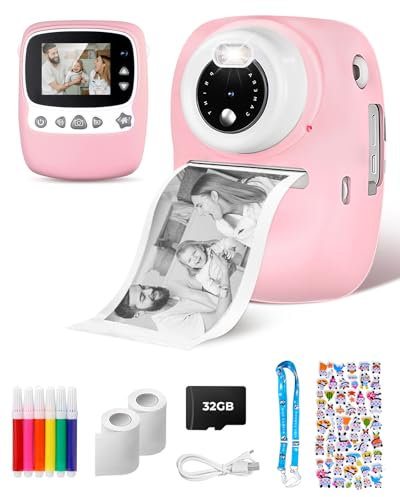 OKA Kinderkamera Sofortbildkamera Doppellinse Kinder Kamera mit Fotos Drucken, 1080P 2.4 Zoll Digitalkamera Kinder Fotoapparat mit Thermopapier, Sinnvolle Geschenke für Mädchen und Junge 3-12 Jahre