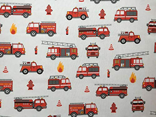 150x160cm Feuerwehr Stoffe zum Nähen: 1,5m fester Kinder Baumwollstoff für Kinder - Kinderstoffe aus 100% Baumwolle - mit Fahrzeuge, die für Jungen klasse sind - keine Meterware