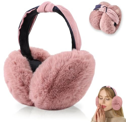 Udbrud Cache-Oreilles En Peluche, Cache Oreilles Femme Hiver pliable Peluche Cache Oreilles Molle Chaude Anti Froid Oreilles Earmuffs d'extérieur Pour l'hiver, Outdoor, Fête de Noël (Rose)