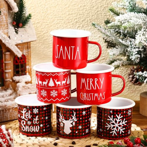 Geiserailie 6 Pcs 12 oz Christmas Coffee Mugs (Red, Series)