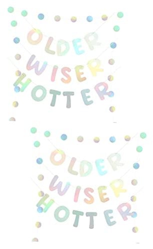 ibasenice 2sätze Older Wiser Hotter Geburtstag Banner Teiliges Deko Geburtstagsfeiern Inklusive Schimmernder Girlande Und Runder Konfetti-kette Für Frauen Und Jubiläumsfeiern