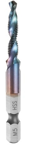Sourcing Map 1pcs x M5 x 0.8 Combination Drill and Tap Bit, 1/4 Hex Shank, Blue Nano Coated HSS4341, 3-in-1 Drilling, Tapping, Countersinking