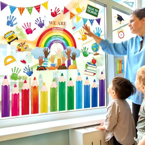 decalmile Pegatinas de Ventana Arcoíris Libros Educación Vinilos para Ventanas Niños Aula Motivadoras Anticolisión Vinilo No Adhesivo de Pegatinas Vidrio Ventana