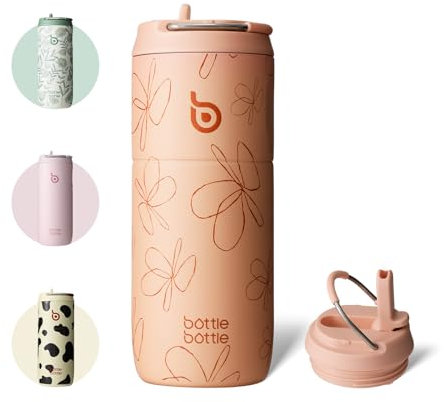 BOTTLE BOTTLE Insulated Water Bottle 500ML with Straw and Lid Stainless steel Sports Drink Flasks with Handle (yellow flower)