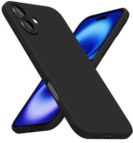 LoeoeL for iPhone 16 Phone Case Silicone, Minimalist Ultra Thin Slim Soft Rubber Gel Solid Color Matte TPU Cute Case for Women Men, Girly Plain Aesthetic Design & Camera Cover Protection, Black
