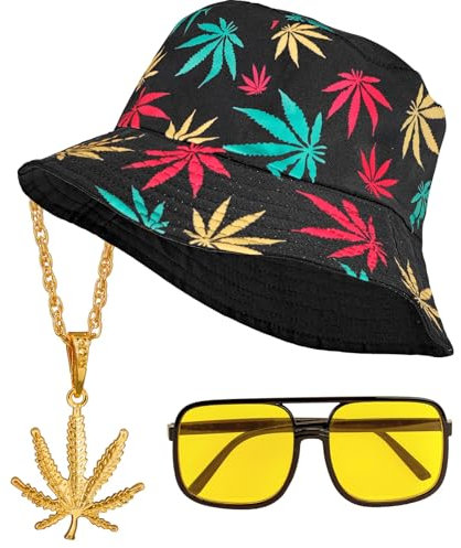 W WIDMANN MILANO Party Fashion - 90er Jahre Hip Hop Fashion Set, Anglerhut, Brille, Kette, Ring, Accessoire für Faschingskostüme