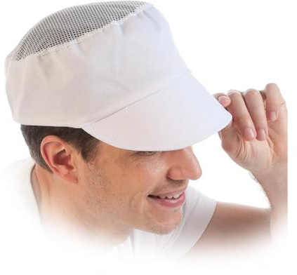 FRANZ MENSCH 50 Stück Hygostar Schildmützen mit Netzoberteil | Polycotton, weiß, Einheitsgröße, Karton, Schildmütze, Kopfbedeckung, Baretthauben