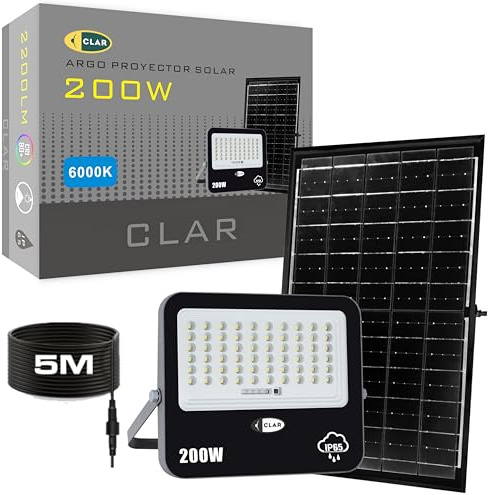 CLAR - Luces Solares LED Exterior Jardin, Focos LED Exterior Solares, Foco Solar Exterior, Mando a Distancia Incluido, 200W