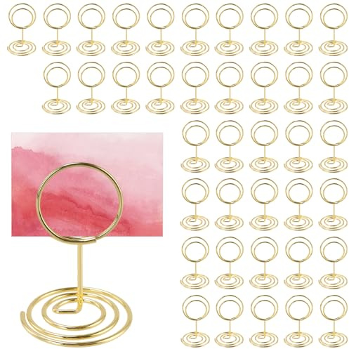 FAAING Lot de 40 Porte-Photo avec Pinces - Porte-Nom de Table en Métal Doré - Support pour Cartes de Mariage, Fêtes, Restaurants - 50 mm