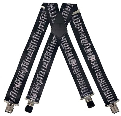 Tomahawk Heavy Duty Braces, Adjustable, Unisex Suspenders, Strong Clasp (Music Notes Black)