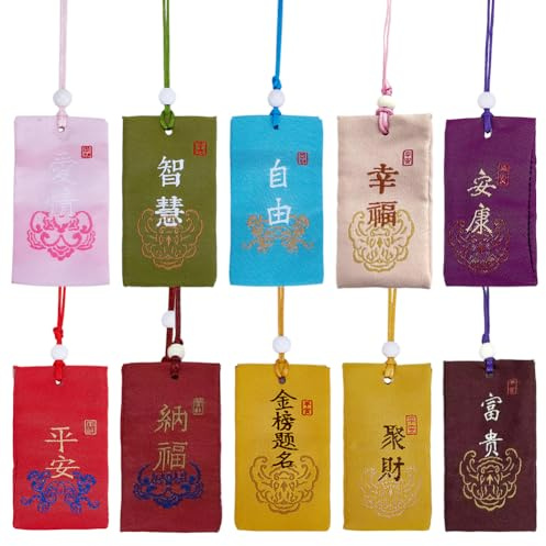 PH PandaHall 20pcs amulette Japonaise Omamori Breloque Amulette Chinoise 10 Couleurs Ornement Porte Bonheur à Suspendre Sachets Porte Bonheur à Suspendre Cadeau pour Noël