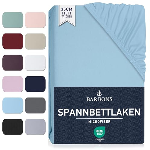 Spannbettlaken 160x200cm - Spannbetttuch Bettlaken Bettbezug (Hellblau) | Oeko-TEX Zertifiziert - Gebürstete Polyester - Mikrofaser - 35 cm Tiefe Tasche - für dicke Matratzen - Kinderbett - Babybett
