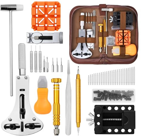 LUOJINYI Uhrmacherwerkzeug Set, 149-tlg Uhr Batteriewechsel Werkzeug, Uhr Werkzeug Set mit Benutzerhandbuch, Uhrenöffner Gehäusebodenöffner, Federstegwerkzeug, Uhren Schraubendreher, uhrenwerkzeugset