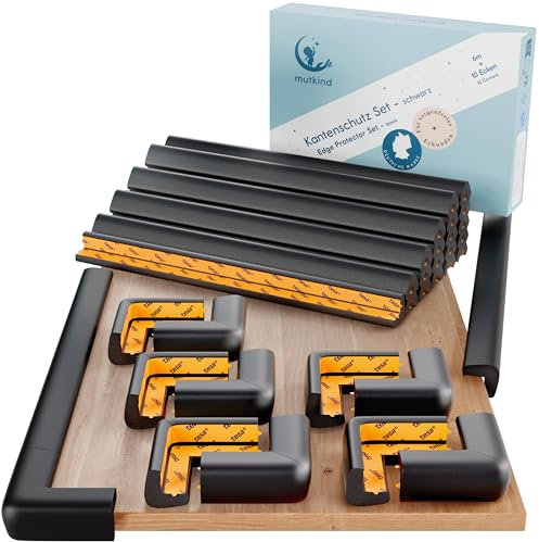 MUTKIND Kantenschutz Baby - (6,6m mit Kleber von TESA) inkl. 10x Eckenschutz Baby | Extra starker Halt - Eckenschutz Kantenschutz Selbstklebend - Schwarz