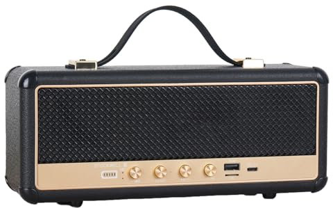 Retro Portable Bluetooth Speaker, 16W Stereo Sound, Wireless 5.3, USB/TF/FM Radio, Black/White (Black)