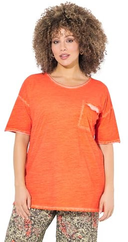 Ulla Popken Femme Grandes Tailles T-Shirt Oversize. Manches Courtes. Poche Poitrine ruchée Rose Corail 50+ 825201510-50+