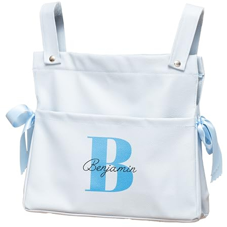 Made in Gift Bolso de Paseo Personalizado para bebés, Disponible en Azul y Rosa. Bolso para Carrito de bebé (Azul)