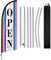 QSUM Drapeau à plumes ouvertes avec mât en acier inoxydable, drapeau publicitaire à piquet, convient pour les entreprises et les vitrines, 2,4 m, 1 lot (blanc/noir)