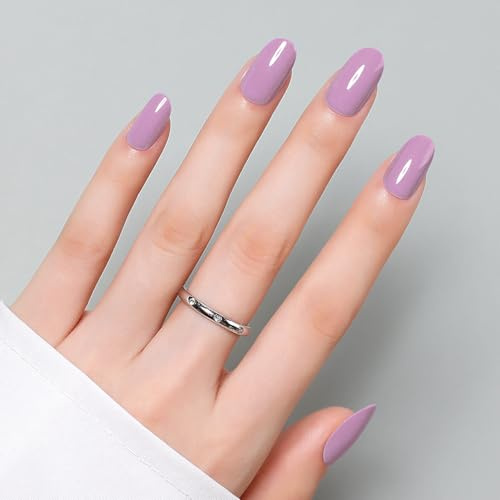 Luxbon Round Press On Nails avec colle à ongles et kit d’outils | Embouts de gel mou 25-30pcs, faux ongles réutilisables, ajustement parfait et look de salon naturel à la maison, violet