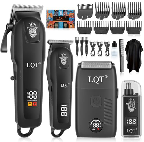 Haarschneidemaschine für Männer, 4-teiliges professionelles Fellpflegeset mit Haarschneidemaschine, LED-Power-Display, Detail-Trimmer und Nasentrimmer, komplettes kabelloses Set für den Heimfriseur
